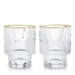 Viski New Arrivals Gold Rimmed Ridged Tumbler Set