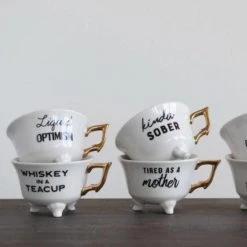 Creativeco-op New Arrivals Stoneware Footed Teacup With Saying