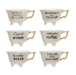 Creativeco-op New Arrivals Stoneware Footed Teacup With Saying