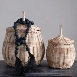 Creativeco-op Acacia Wood Bead Garland With Raffia Tassel New Arrivals