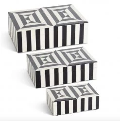 K & K Interiors New Arrivals Modern Black & White Striped Resin Box