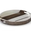 K & K Interiors Round Mango Wood Enameled Striped Tray New Arrivals