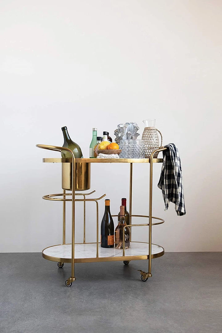 Creativeco-op 2-Tier Bar Cart On Casters With Ice Bucket New Arrivals 4 Creativeco-op 2-Tier Bar Cart On Casters With Ice Bucket New Arrivals