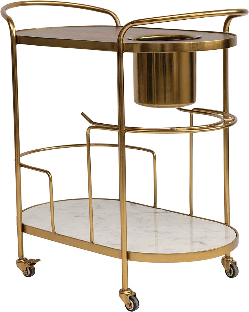 Creativeco-op 2-Tier Bar Cart On Casters With Ice Bucket New Arrivals 6 Creativeco-op 2-Tier Bar Cart On Casters With Ice Bucket New Arrivals