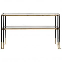 Uttermost Black & Gold Glass Top Console Furniture