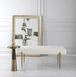 Uttermost Furniture Boucle White & Gold Large Bench