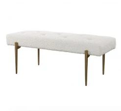 Uttermost Furniture Boucle White & Gold Large Bench