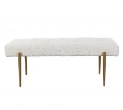 Uttermost Furniture Boucle White & Gold Large Bench