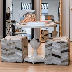 Surya Cowhide Chevron Stool