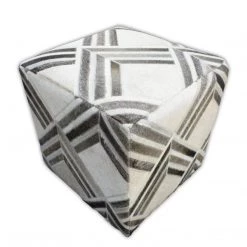 The Rug Decor Inc. Geometric White & Natural Cowhide Ottoman Furniture