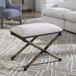 Uttermost Furniture Wrapped Iron Oatmeal X-Bench
