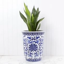 8 Oak Lane Home Decor Large Blue Chinoiserie Planter