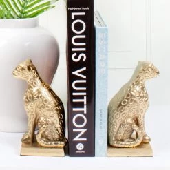 8 Oak Lane Leopard Brass Bookends Home Decor