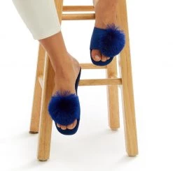 Two's Company Cobalt Pom Pom Slides