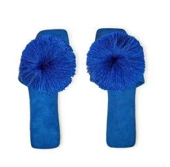 Two's Company Cobalt Pom Pom Slides