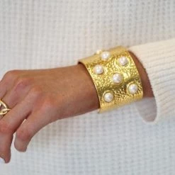 KARINE SULTAN Gold Hammered Pearl Cuff New Arrivals