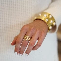 KARINE SULTAN Gold Hammered Pearl Cuff New Arrivals