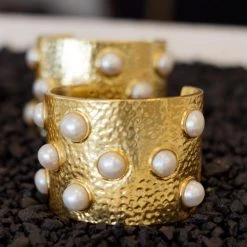 KARINE SULTAN Gold Hammered Pearl Cuff New Arrivals