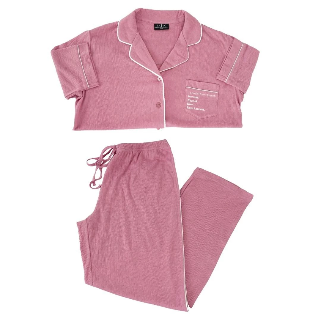LA | TC Lifestyle Luxe Creped Pajama Set - Pink Fluent French 3 LA | TC Lifestyle Luxe Creped Pajama Set - Pink Fluent French