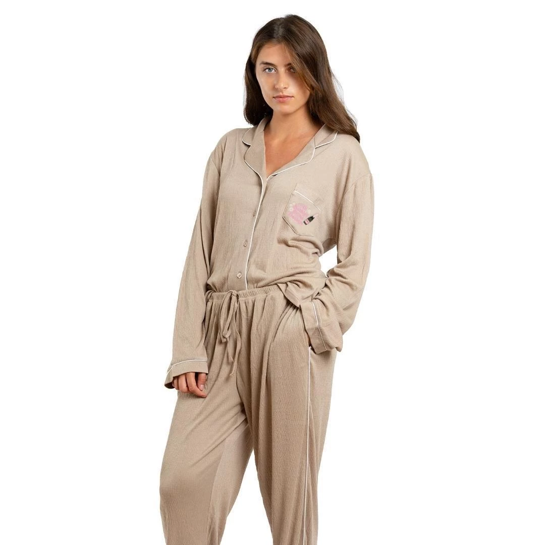 LA | TC Luxe Creped Pajama Set - Tan Champagne Lifestyle 5 LA | TC Luxe Creped Pajama Set - Tan Champagne Lifestyle