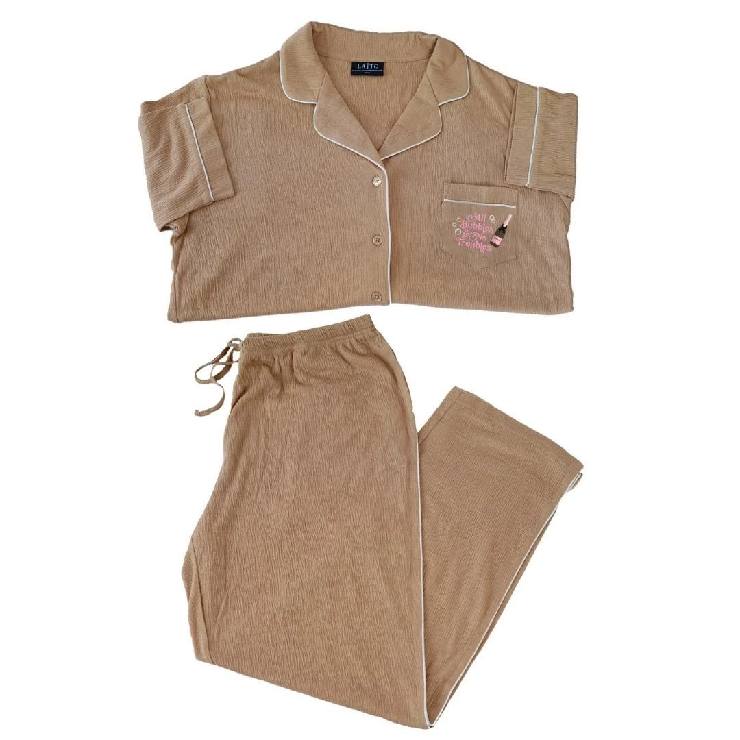 LA | TC Luxe Creped Pajama Set - Tan Champagne Lifestyle 3 LA | TC Luxe Creped Pajama Set - Tan Champagne Lifestyle