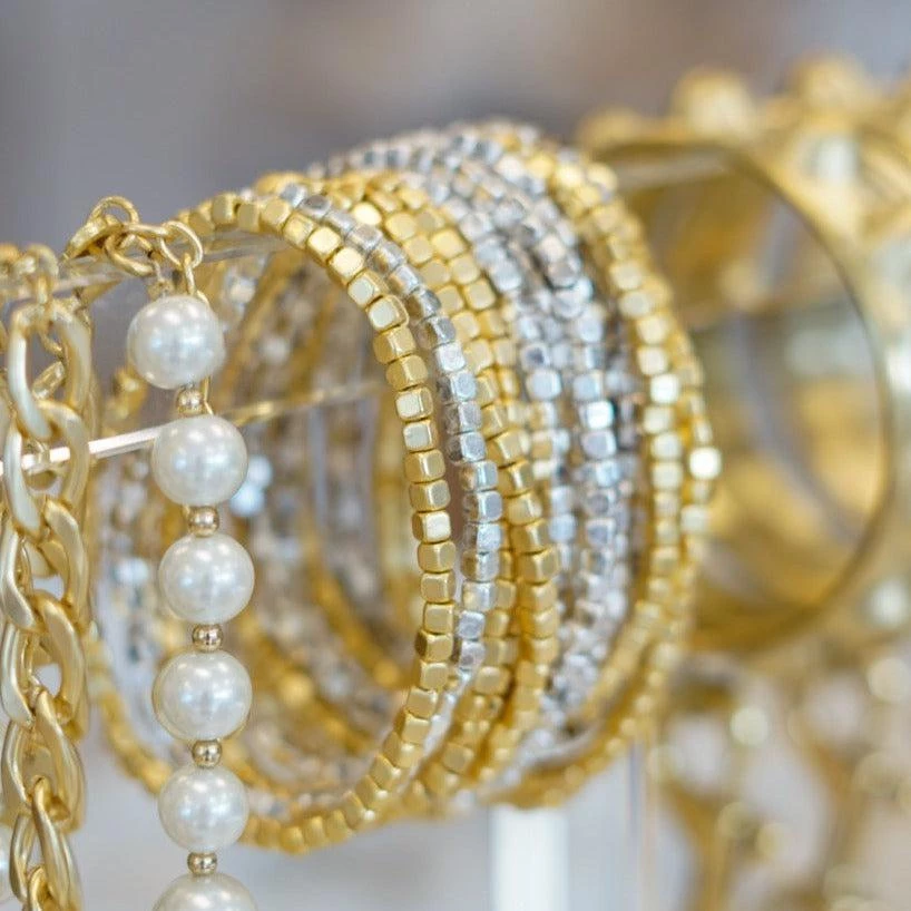 KARINE SULTAN Silver Beaded Bracelet Stack (Set Of 3) 6 KARINE SULTAN Silver Beaded Bracelet Stack (Set Of 3)