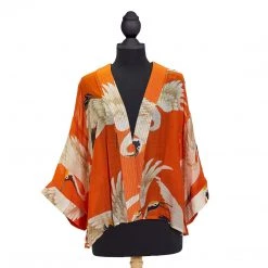 Two's Company New Arrivals Orange Heron Cropped Kimono