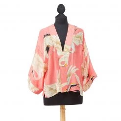 Two's Company Peony Pink Heron Cropped Kimono New Arrivals