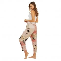 Two's Company New Arrivals Pink Heron Drawstring Pant