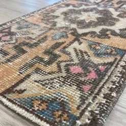 Rugser Adila - Tan, Green & Pink Turkish Mini Rug