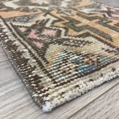 Rugser Adila - Tan, Green & Pink Turkish Mini Rug 7 Rugser Adila - Tan, Green & Pink Turkish Mini Rug