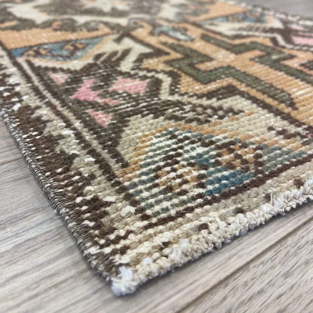 Rugser Adila - Tan, Green & Pink Turkish Mini Rug 5 Rugser Adila - Tan, Green & Pink Turkish Mini Rug