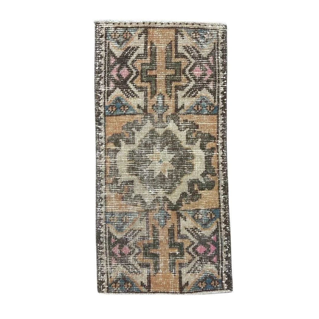 Rugser Adila - Tan, Green & Pink Turkish Mini Rug 3 Rugser Adila - Tan, Green & Pink Turkish Mini Rug