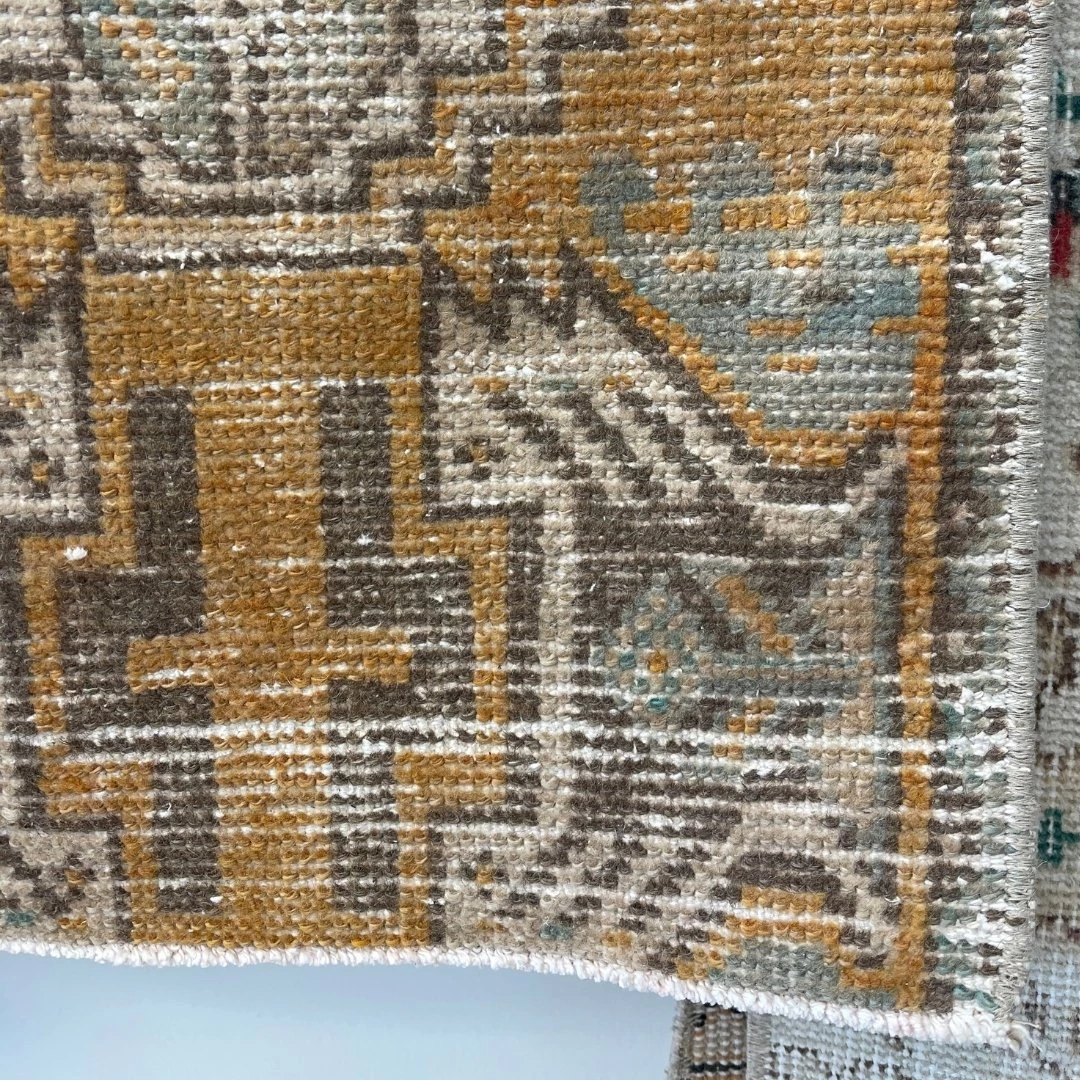 Rugser Ahunisa - Yellow & Tan Vintage Turkish Mini Rug 5 Rugser Ahunisa - Yellow & Tan Vintage Turkish Mini Rug