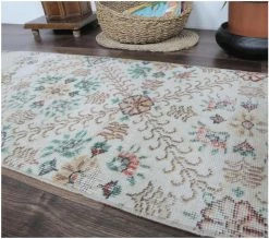 Rugser Altinbashak - Floral Lattice Vintage Turkish Mini Rug