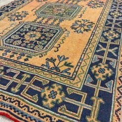 Rugser Behiye - Burnt Orange/Yellow, Blue & Green Turkish Wide Runner Rug