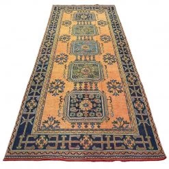 Rugser Behiye - Burnt Orange/Yellow, Blue & Green Turkish Wide Runner Rug