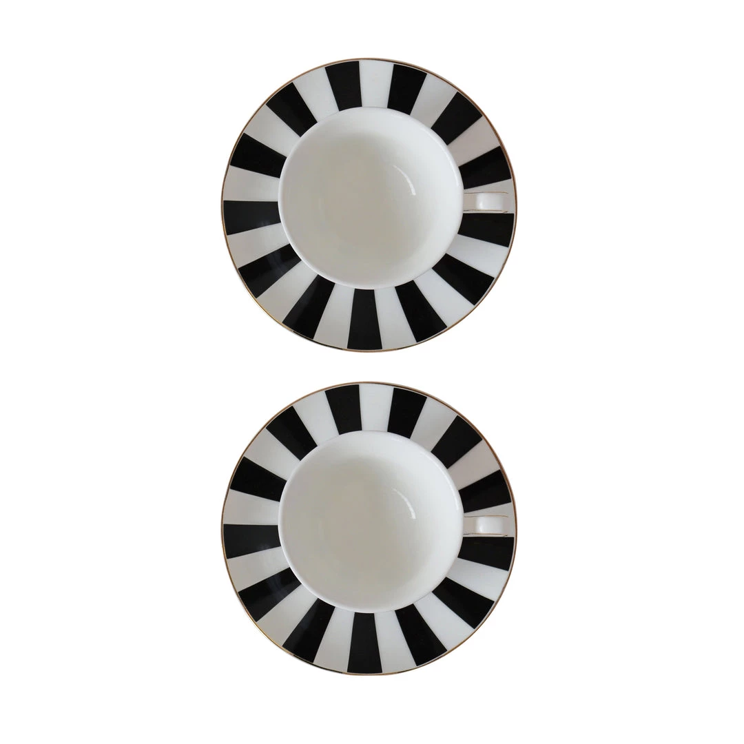 Bombay Duck New Arrivals Black & White Stripy Teacups And Saucer - Set Of 2 4 Bombay Duck New Arrivals Black & White Stripy Teacups And Saucer - Set Of 2