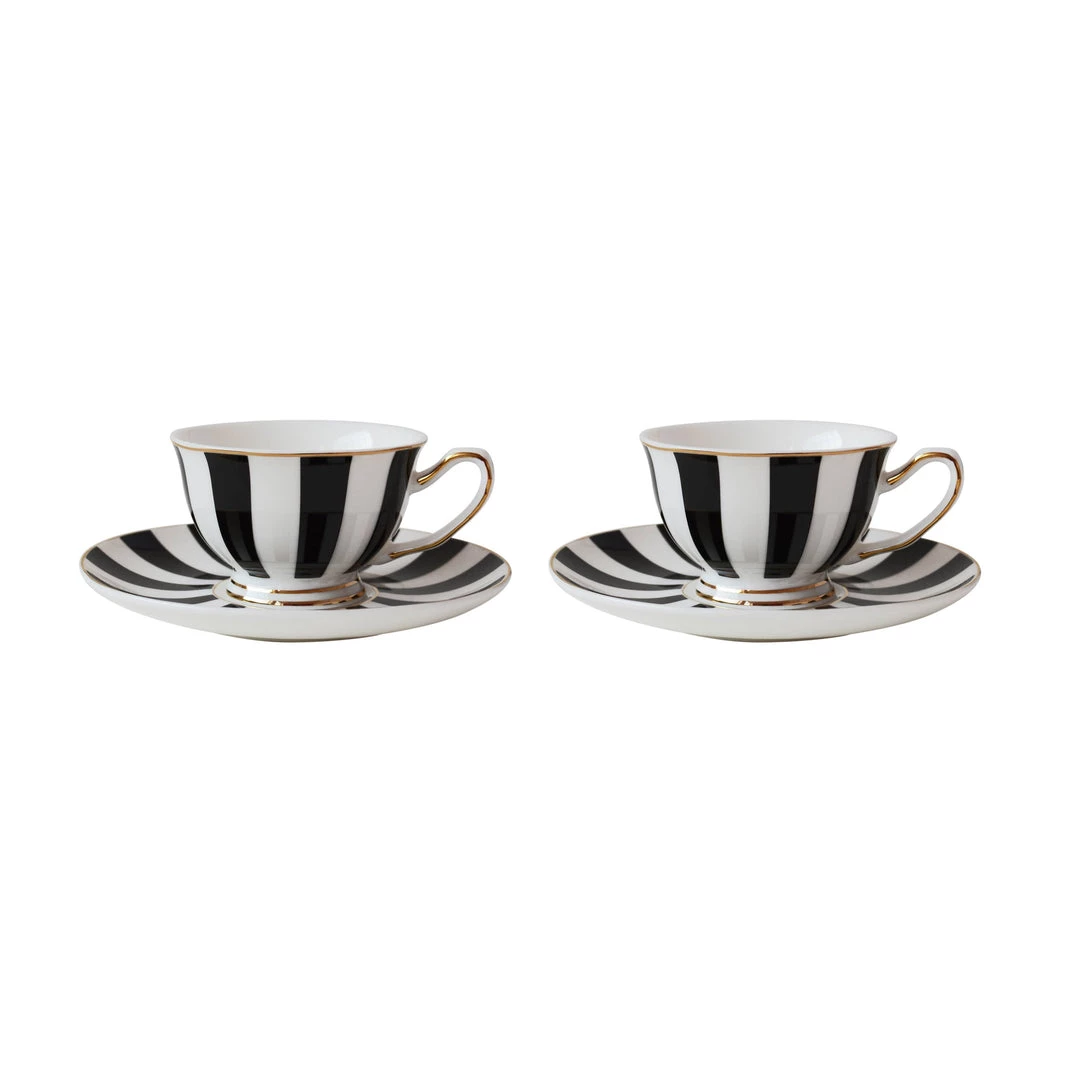 Bombay Duck New Arrivals Black & White Stripy Teacups And Saucer - Set Of 2 3 Bombay Duck New Arrivals Black & White Stripy Teacups And Saucer - Set Of 2