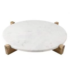 Santa Barbara Design Studio By Creative Brands Large Marble Tray With Mango Wood Stand In Natural