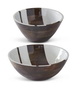 K & K Interiors Mango Wood Enameled Striped Bowls New Arrivals