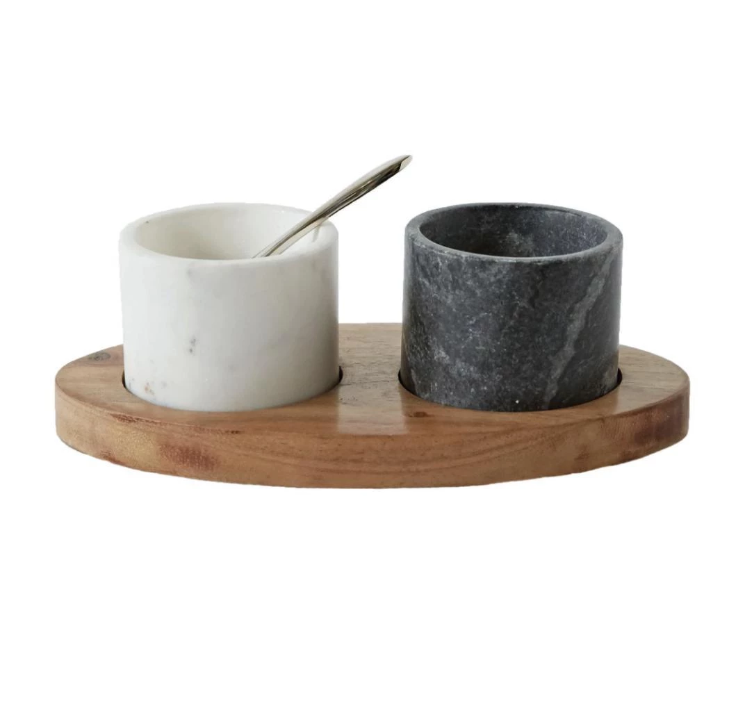 Creativeco-op Marble Bowls & Brass Spoon Set Kitchen & Bath 3 Creativeco-op Marble Bowls & Brass Spoon Set Kitchen & Bath