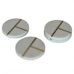 Homart Marble & Brass Circle Coasters Table Top & Servingware