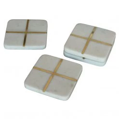 Homart Marble & Brass Square Coasters Table Top & Servingware