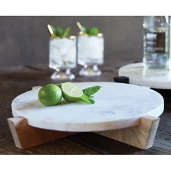 San Marble Tray With Mango Wood Stand In Natural