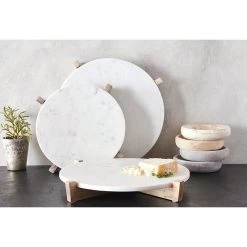 San Marble Tray With Mango Wood Stand In Natural